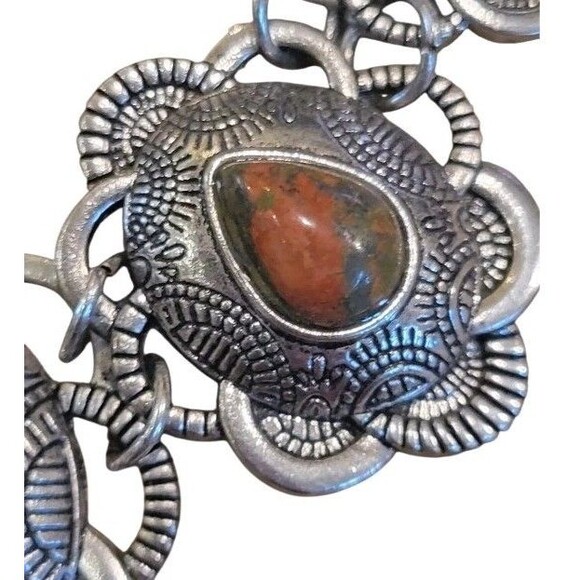 Unakite Tear Drop Stone Southwestern Medallion Stainless  Necklace  Statement - Picture 5 of 8